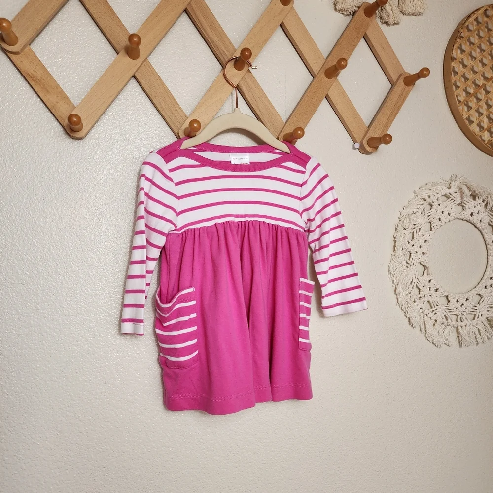 Hanna Andersson Striped Dress Girls 12-18 Months Pink Long Sleeve Pockets